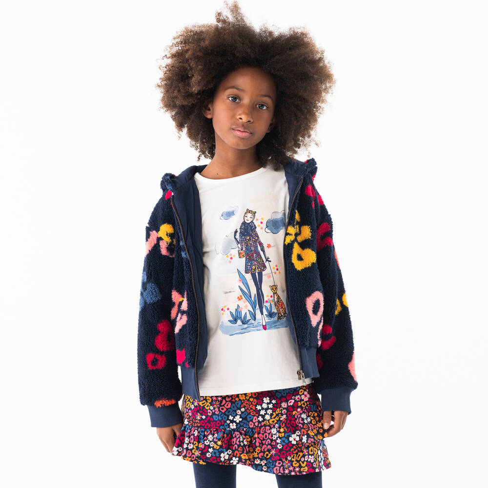 Boboli-Girls Navy Sherpa Hooded Jacket | Childrensalon Outlet