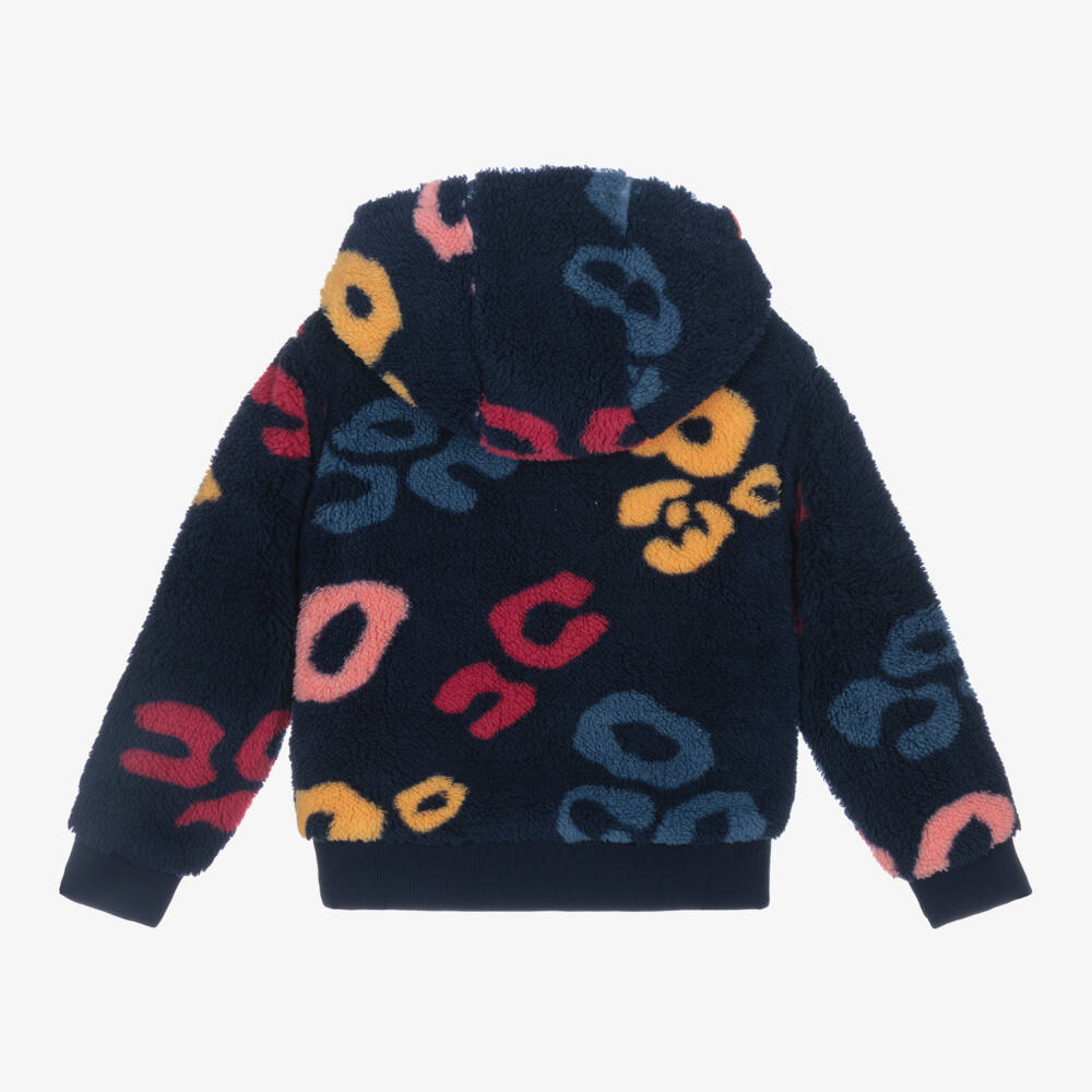 Boboli-Girls Navy Sherpa Hooded Jacket | Childrensalon Outlet