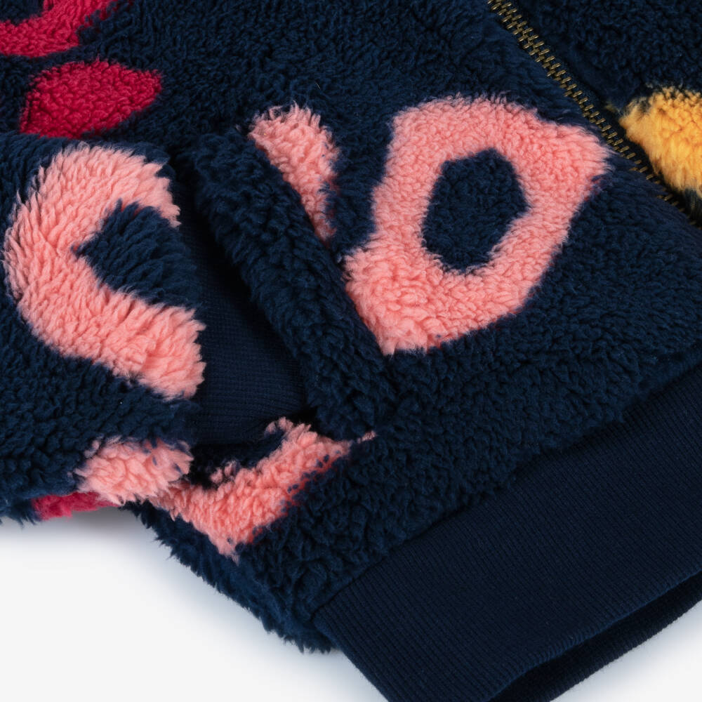 Boboli-Girls Navy Sherpa Hooded Jacket | Childrensalon Outlet