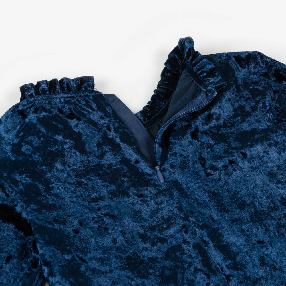 Boboli-Girls Navy Velvet Ruffle Top | Childrensalon Outlet