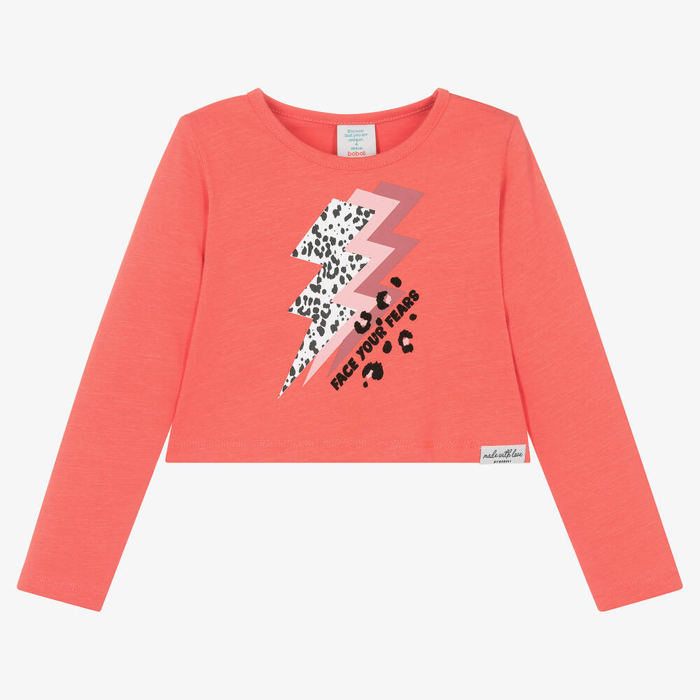 Boboli - Girls Orange Cotton Lightning Bolt Top | Childrensalon