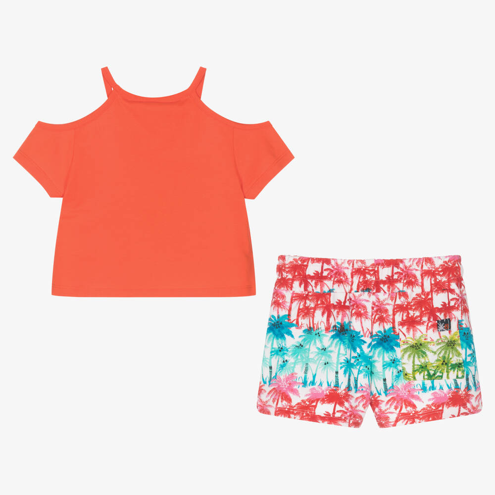 بوبولي-طقم شورت قطن جيرسي لون برتقالي للبنات | Childrensalon Outlet