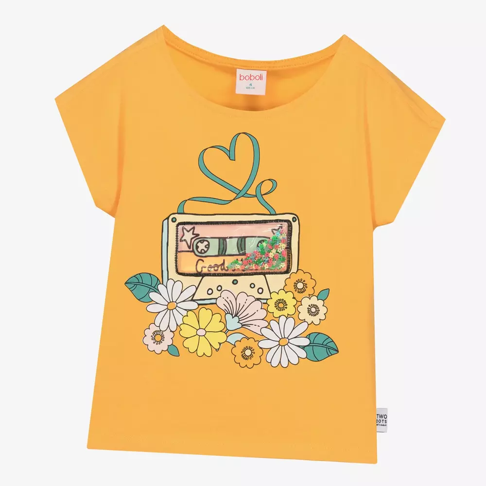 Boboli-Girls Orange Cotton T-Shirt | Childrensalon Outlet