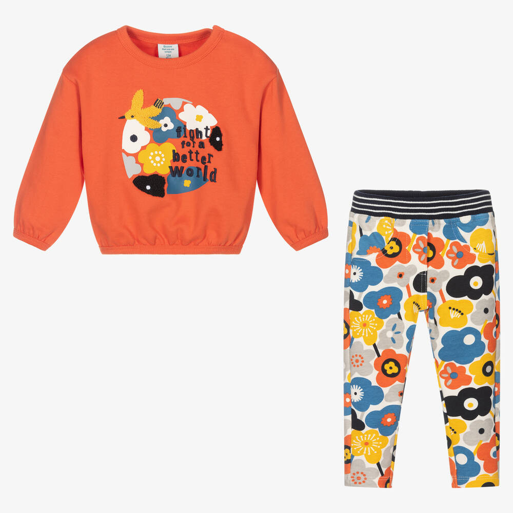 Boboli-Оранжевый топ и брюки в цветочек для девочек | Childrensalon Outlet