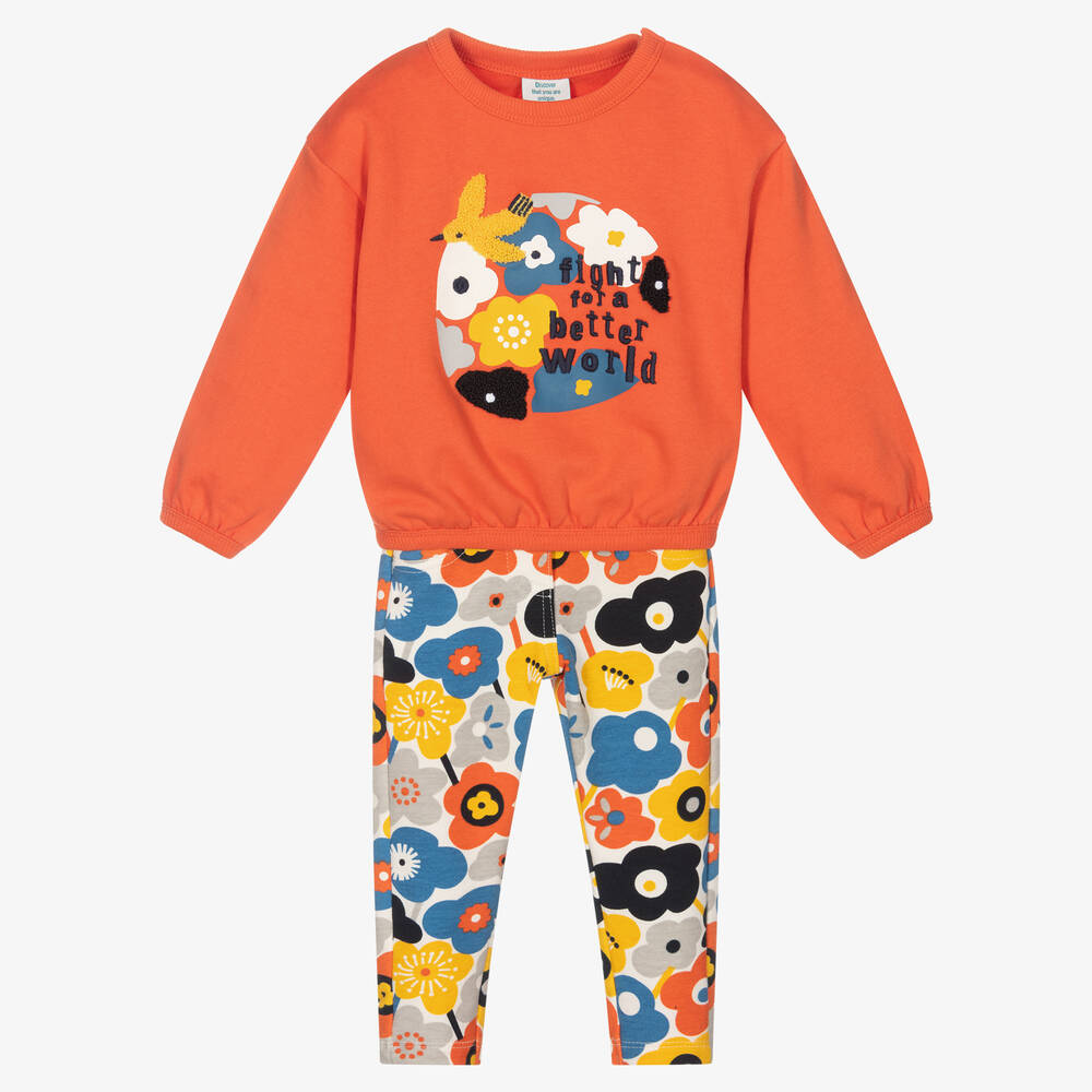 Boboli - Оранжевый топ и брюки в цветочек для девочек | Childrensalon