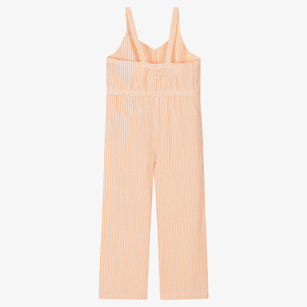 Boboli-Girls Orange Striped Seersucker Jumpsuit  | Childrensalon Outlet
