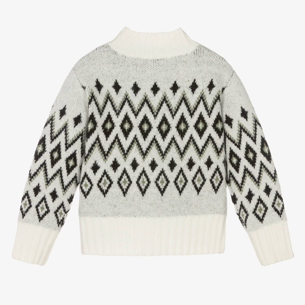 Boboli-Серо-белый свитер с узором | Childrensalon Outlet