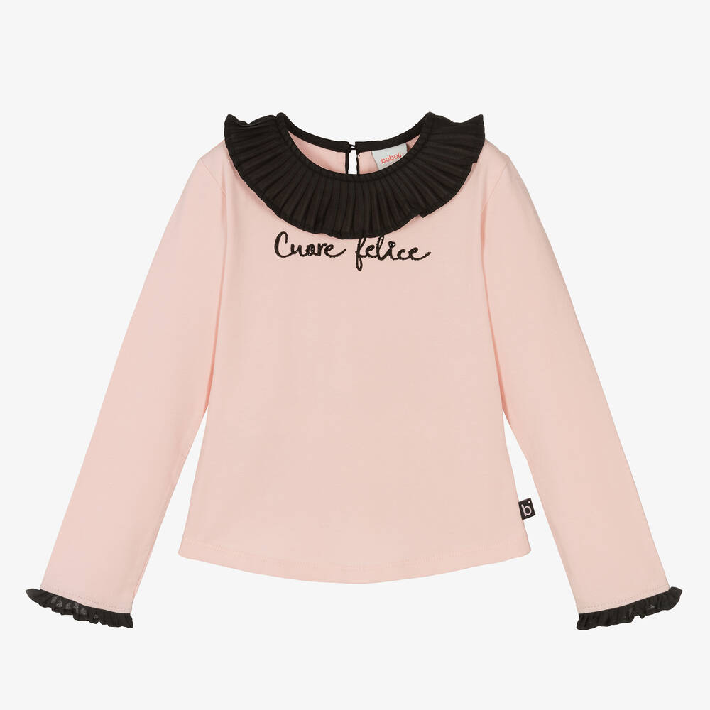 Boboli - Girls Pale Pink Cotton Collared Top | Childrensalon