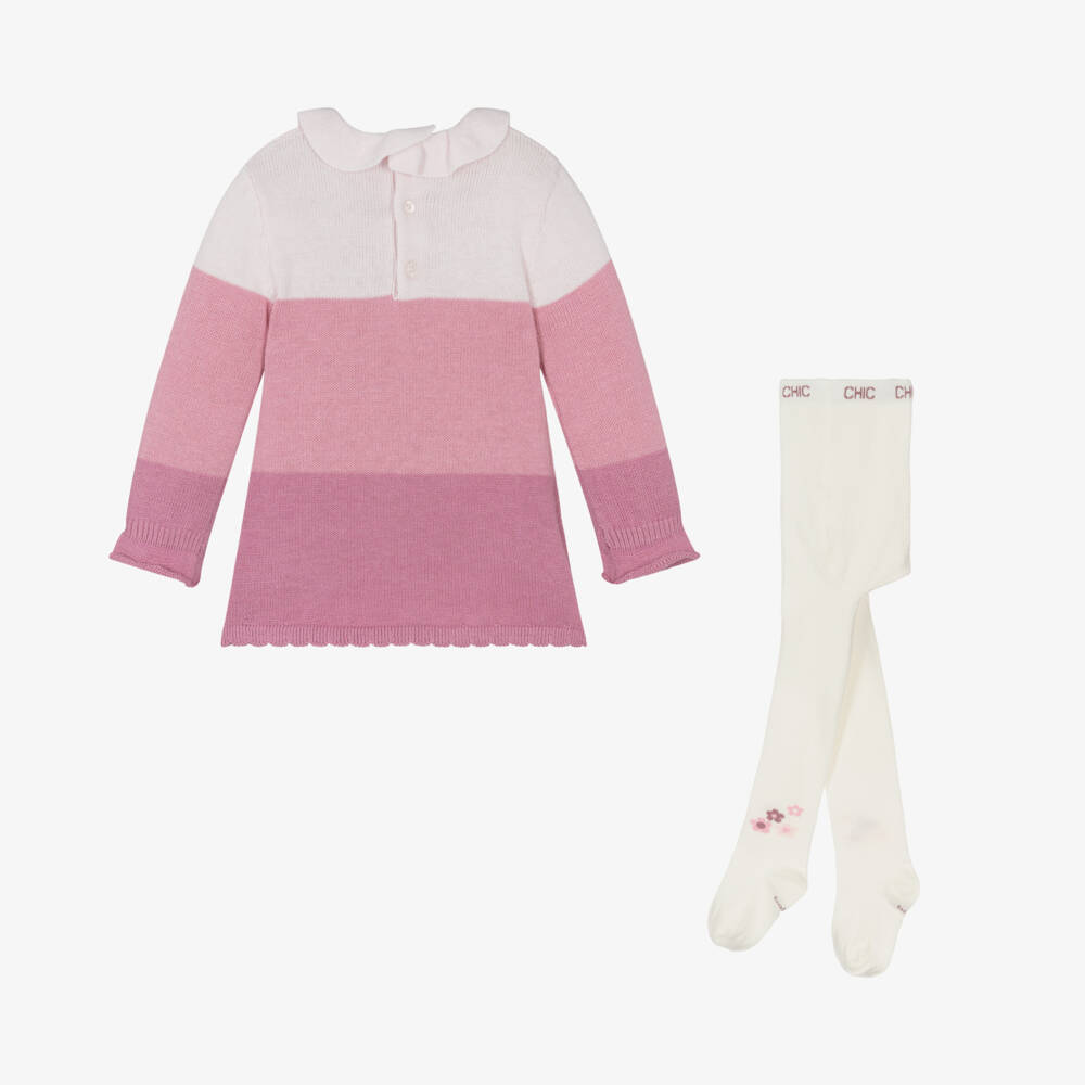 Boboli-طقم فستان محبوك لون زهري للمولودات | Childrensalon Outlet