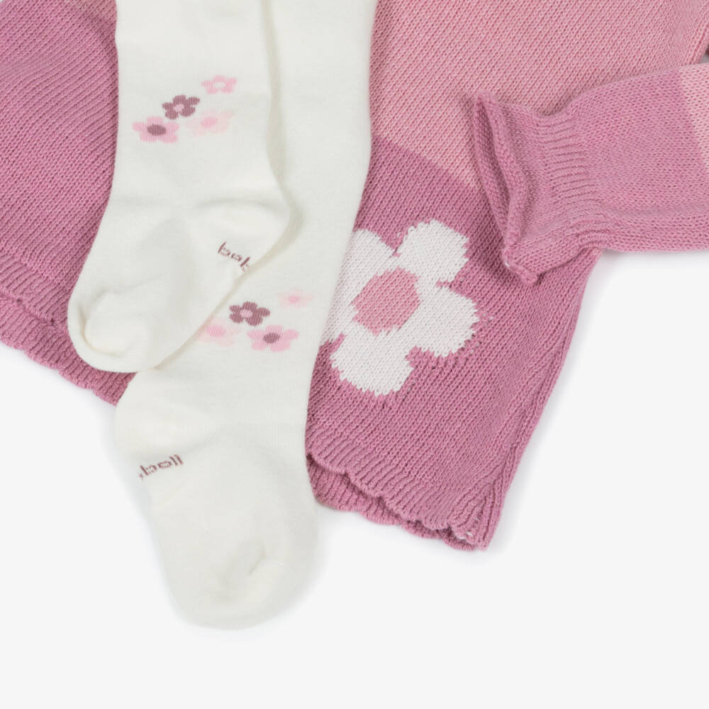 Boboli-طقم فستان محبوك لون زهري للمولودات | Childrensalon Outlet