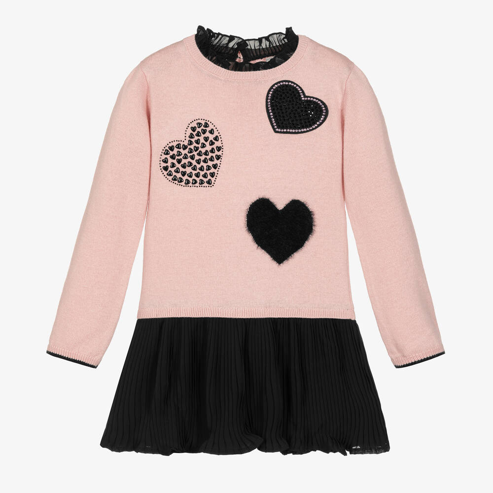 Boboli - Розово-черное платье с сердечками | Childrensalon