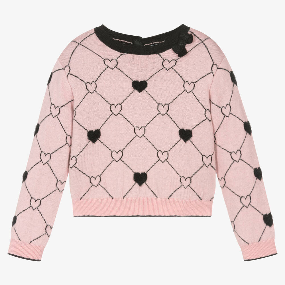 Boboli - Girls Pink & Black Knitted Sweater | Childrensalon
