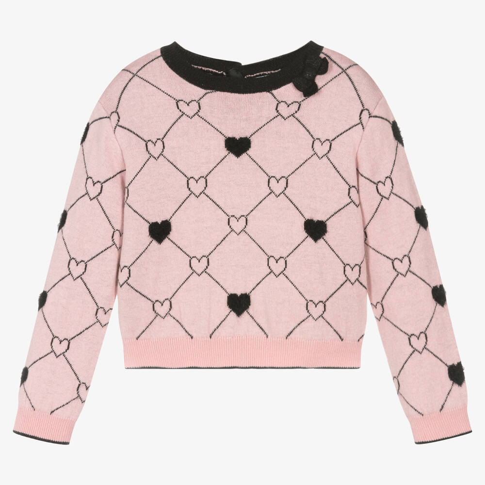 Boboli - Pull rose et noir Fille | Childrensalon