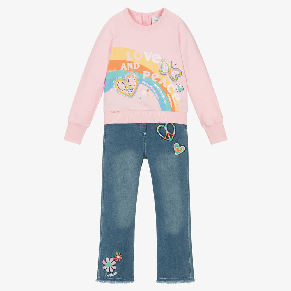 Boboli - Girls Pink & Blue Trouser Set | Childrensalon