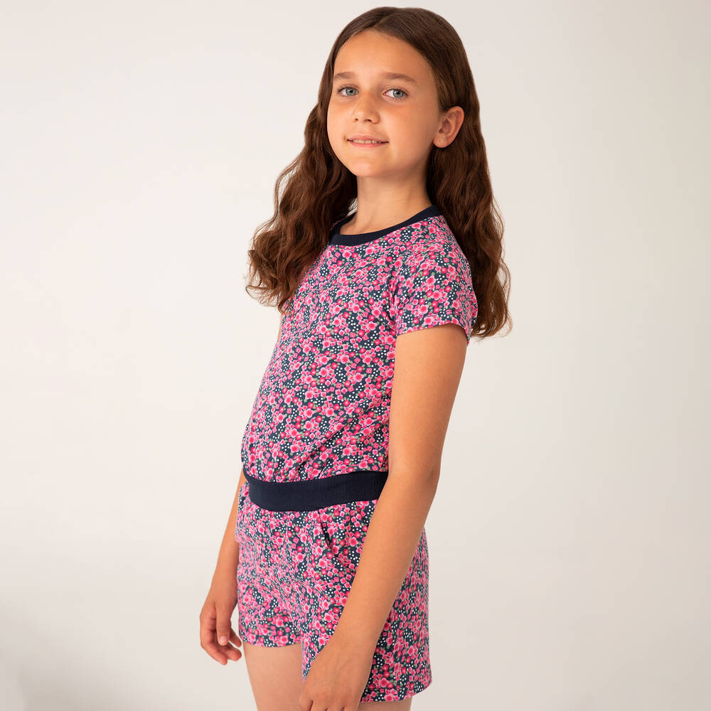 Boboli-Girls Pink Cotton Floral Playsuit | Childrensalon Outlet