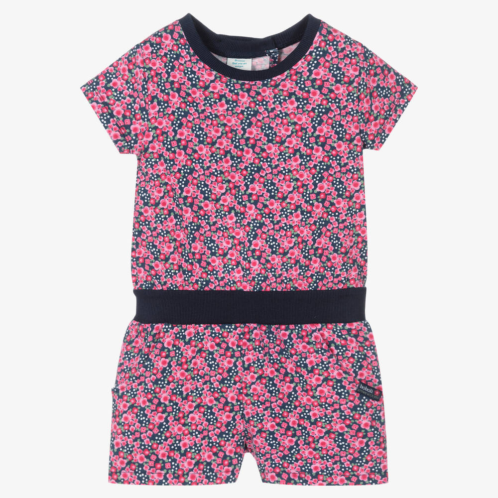 Boboli - Pink geblümter Baumwoll-Playsuit (M) | Childrensalon