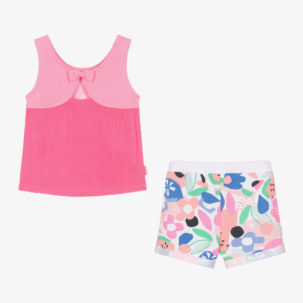 Boboli-Girls Pink Cotton Floral Shorts Set | Childrensalon Outlet