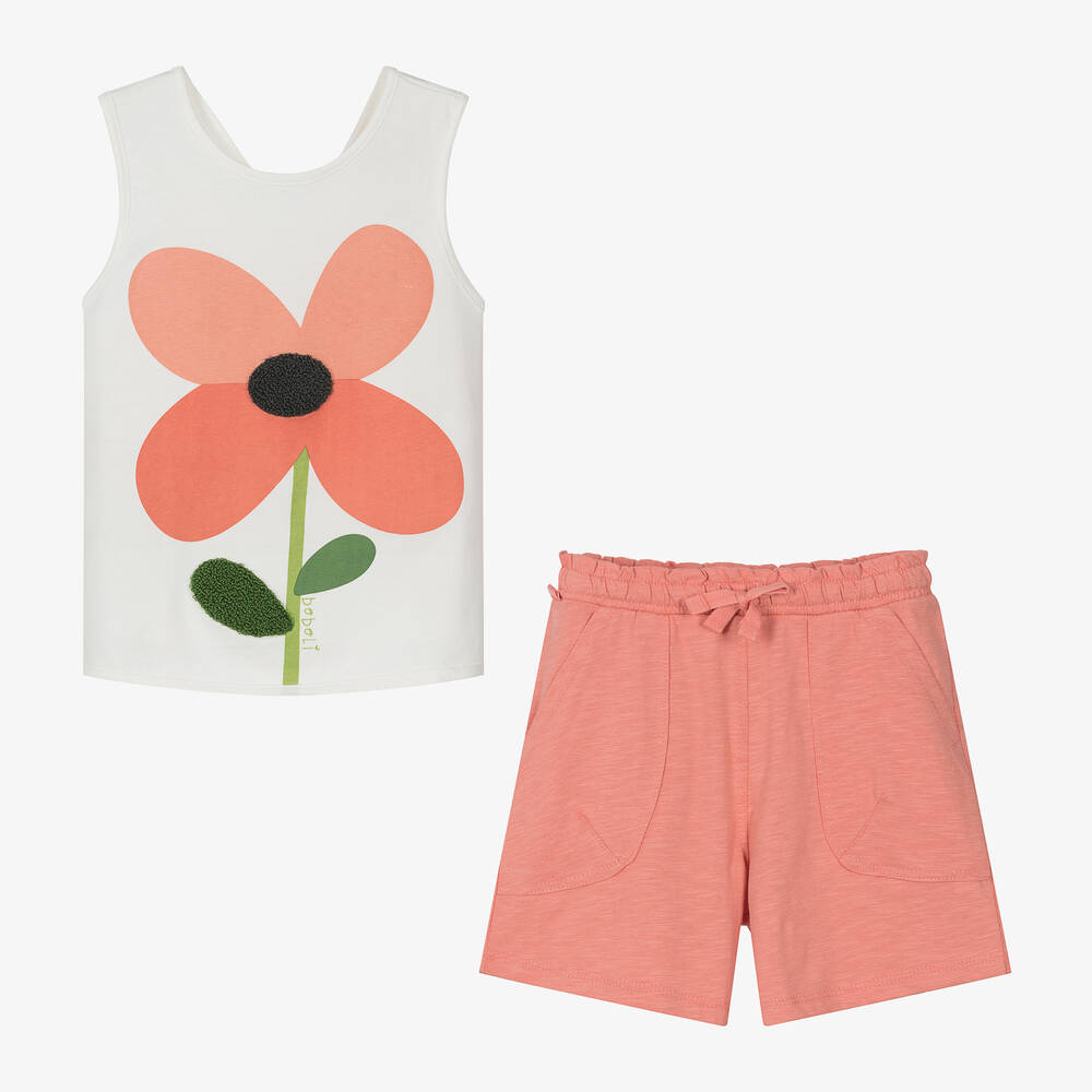 Boboli-Girls Pink Cotton Flower Shorts Set | Childrensalon Outlet