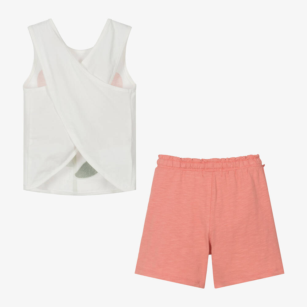 Boboli-Girls Pink Cotton Flower Shorts Set | Childrensalon Outlet