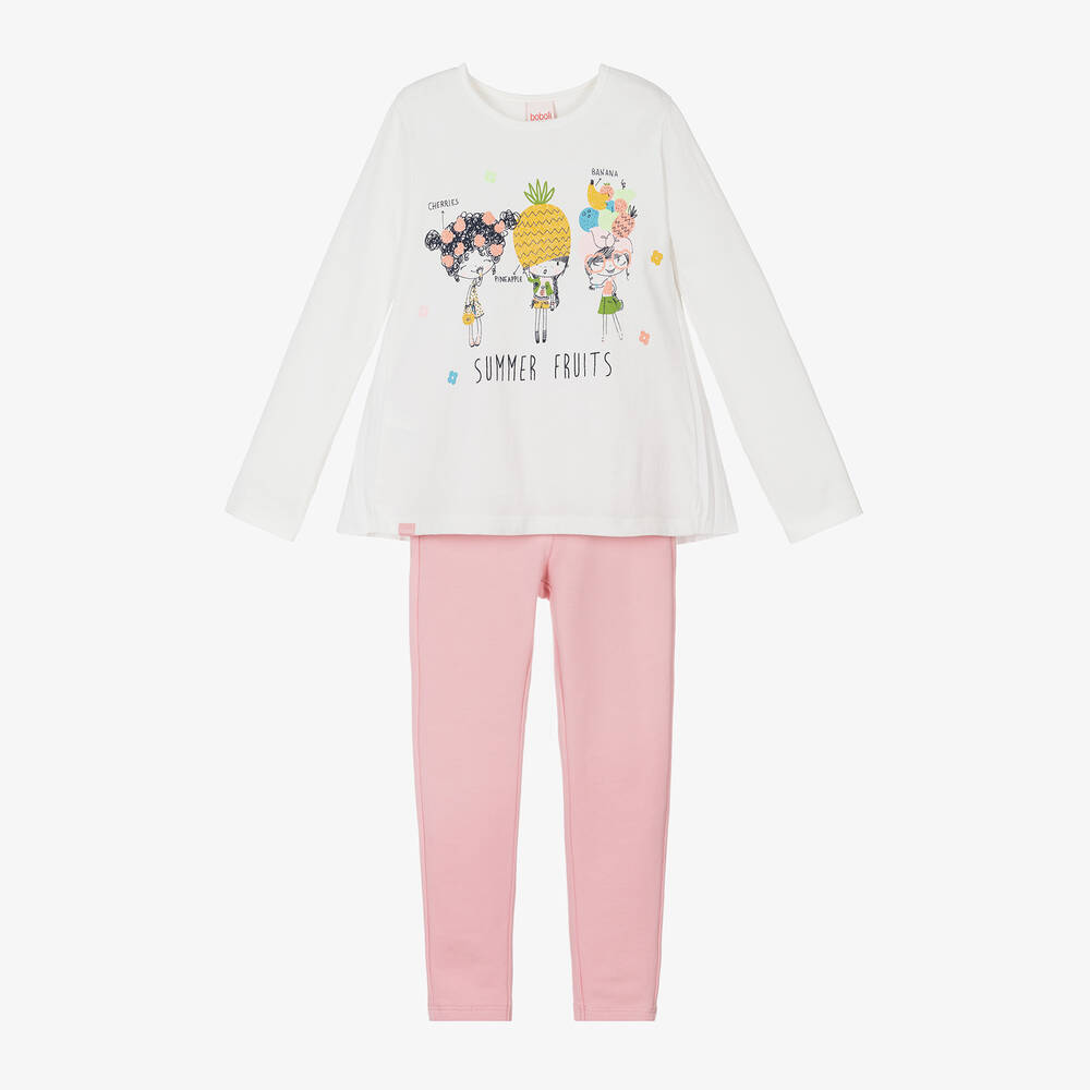 Boboli-Girls Pink Cotton Fruit Leggings Set | Childrensalon Outlet