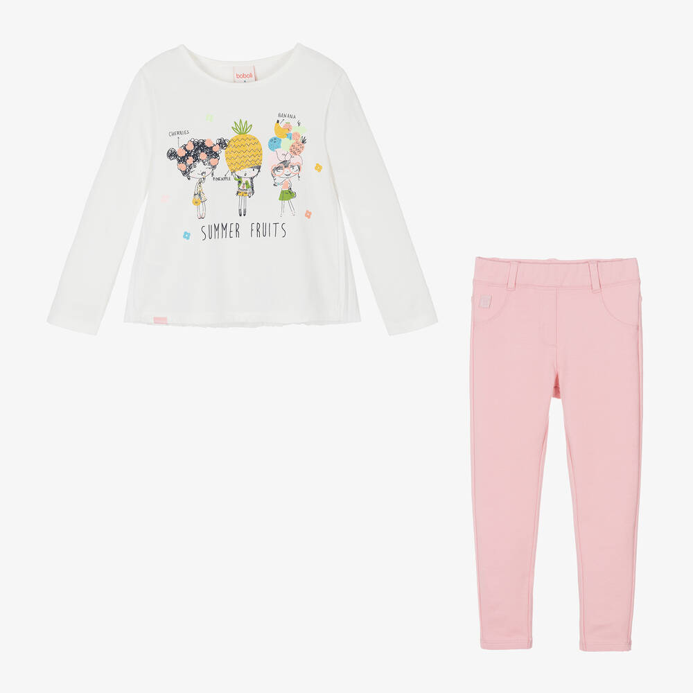 Boboli-Girls Pink Cotton Fruit Leggings Set | Childrensalon Outlet