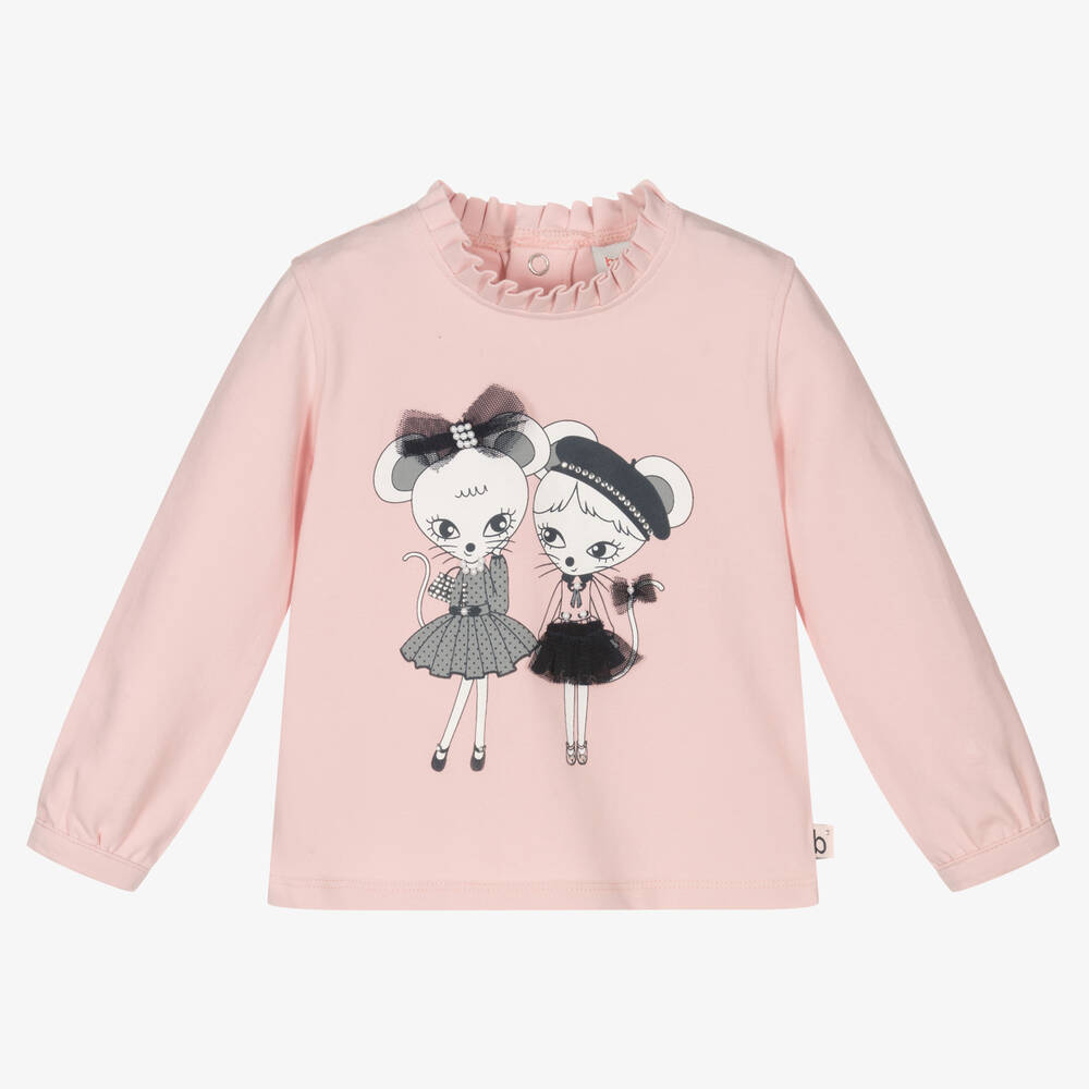 Boboli - Girls Pink Cotton Mouse Top | Childrensalon