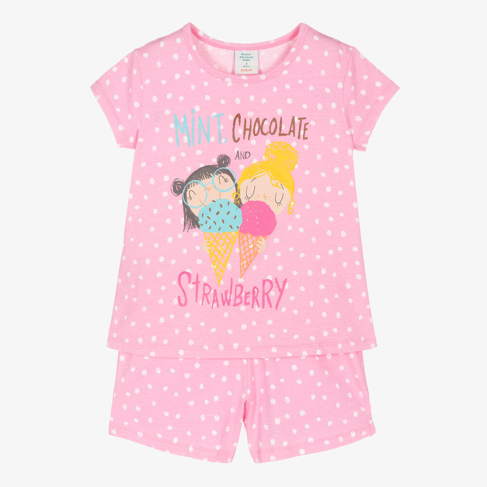 Boboli - Короткая розовая пижама из хлопка в горошек | Childrensalon