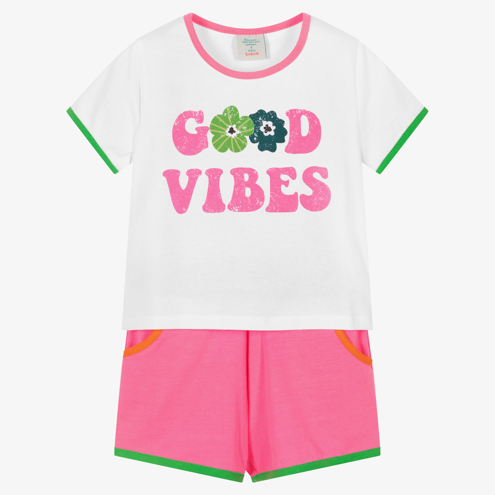 Boboli-Girls Pink Cotton Shorts Set | Childrensalon Outlet