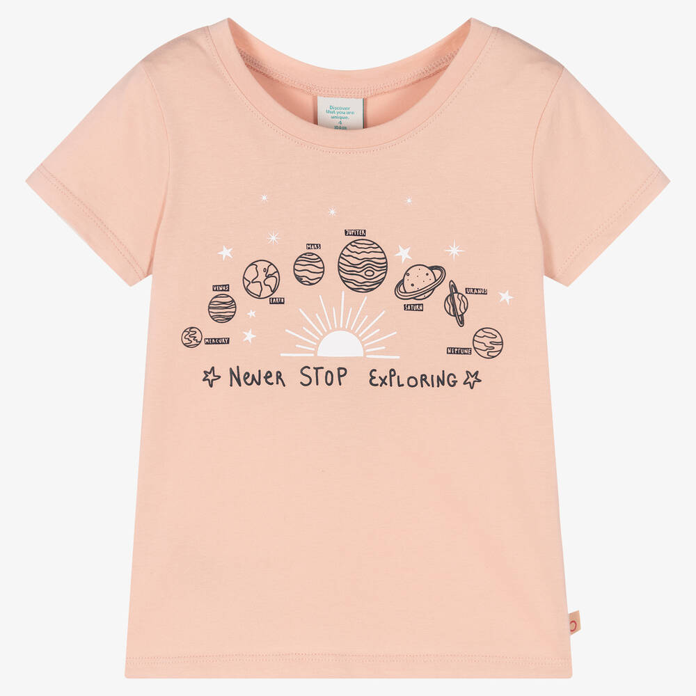 Boboli - Розовая хлопковая футболка с планетами | Childrensalon