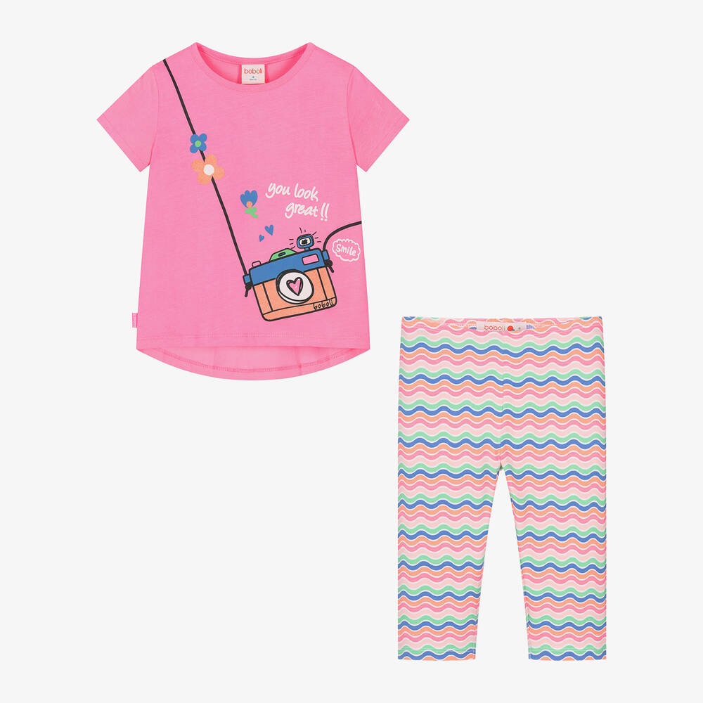 Boboli-Girls Pink Cotton Top & Leggings Set | Childrensalon Outlet