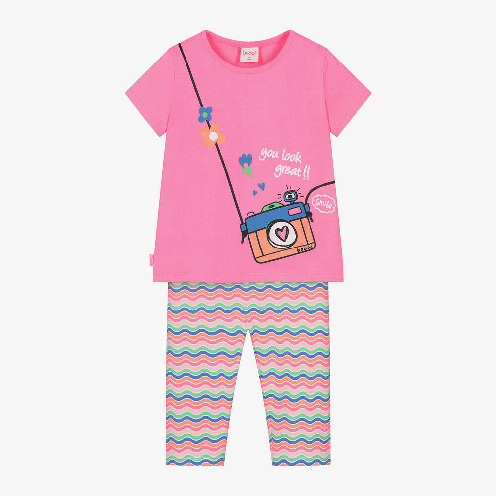 Boboli-Girls Pink Cotton Top & Leggings Set | Childrensalon Outlet