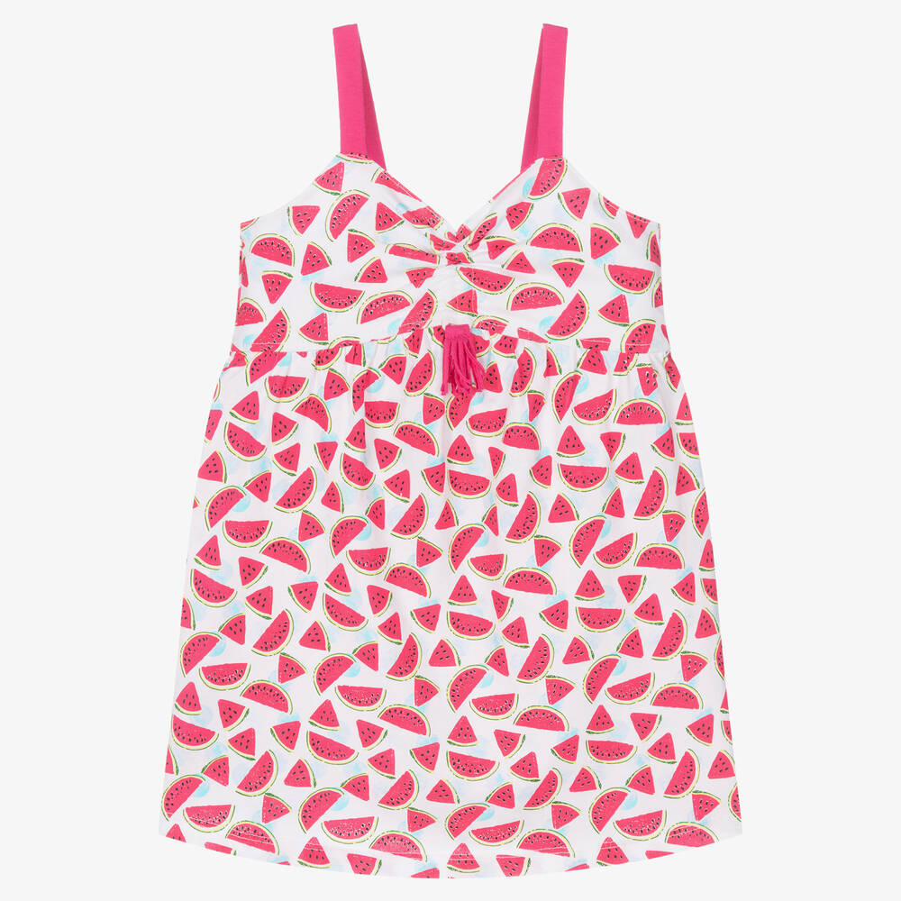 Boboli-Girls Pink Cotton Watermelon Print Dress | Childrensalon Outlet