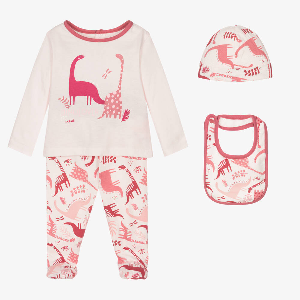Boboli - Girls Pink Dinosaur Babygrow Gift Set | Childrensalon