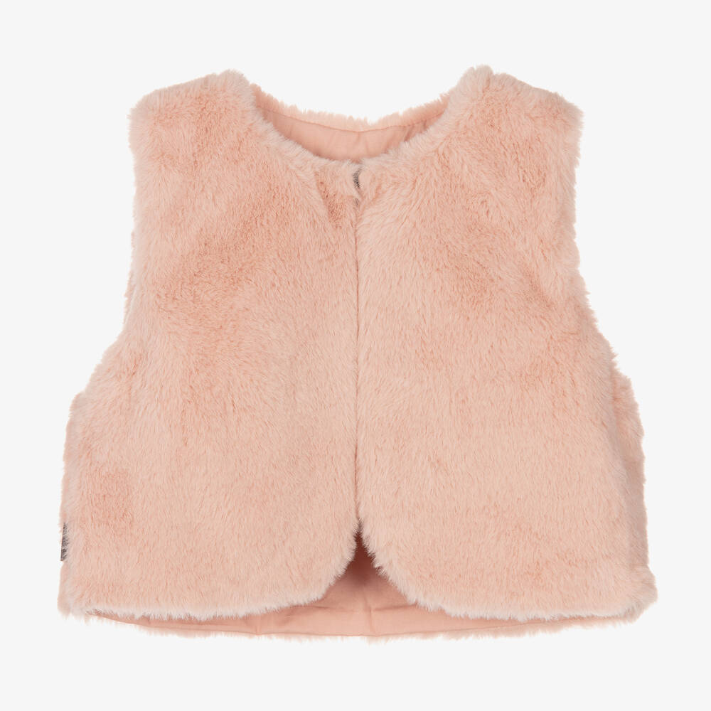 Boboli - Girls Pink Faux Fur Gilet | Childrensalon