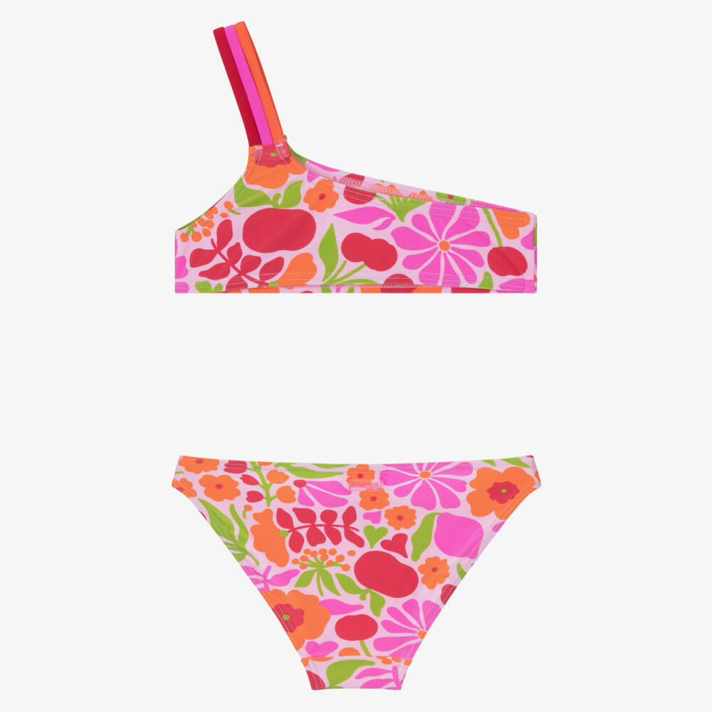 Boboli-Girls Pink Floral Asymmetric Bikini | Childrensalon Outlet