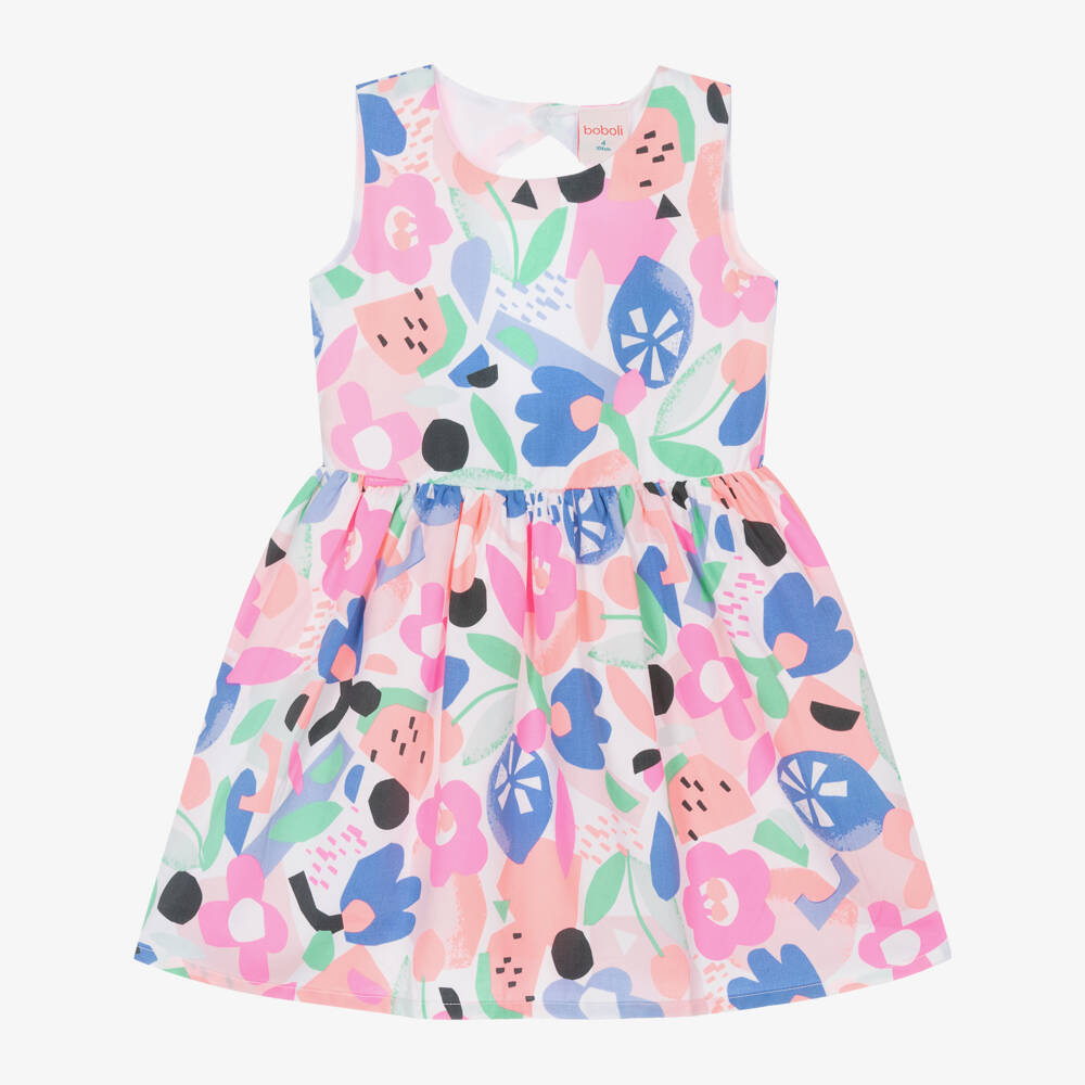 Boboli-Girls Pink Floral Cotton Dress | Childrensalon Outlet