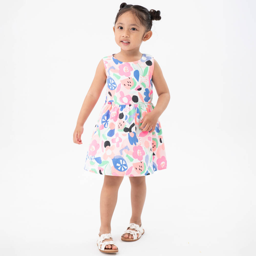 Boboli-Girls Pink Floral Cotton Dress | Childrensalon Outlet