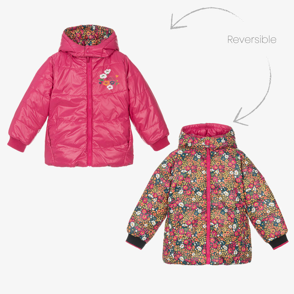 Boboli - Doudoune réversible fleurie rose | Childrensalon