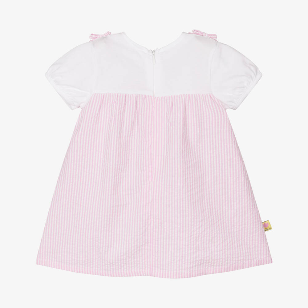 Boboli-Girls Pink Floral & Stripe Seersucker Dress | Childrensalon Outlet