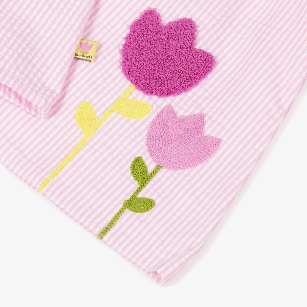 Boboli-Girls Pink Floral & Stripe Seersucker Dress | Childrensalon Outlet