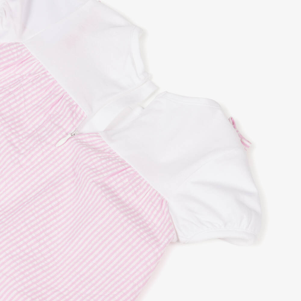 Boboli-Girls Pink Floral & Stripe Seersucker Dress | Childrensalon Outlet