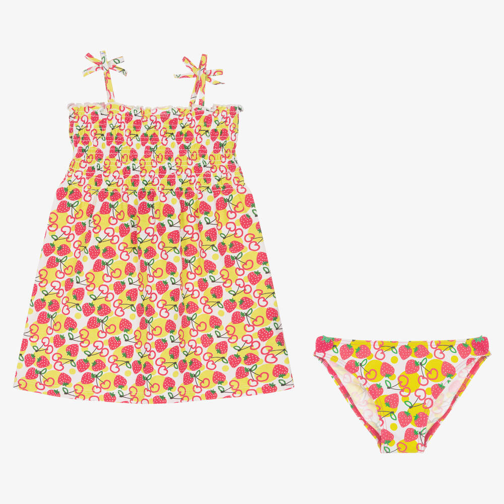 Boboli-طقم فستان شاطيء قطن لون أخضر وزهري | Childrensalon Outlet