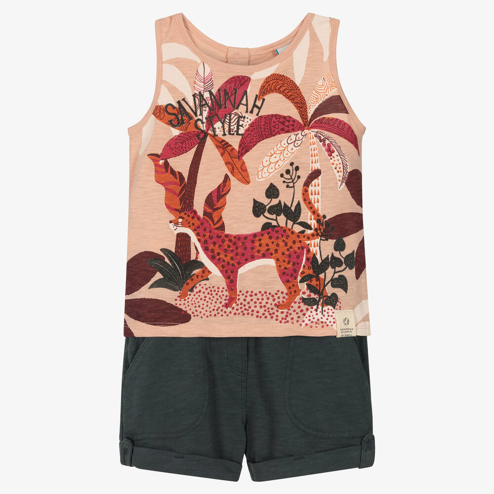 Boboli - Baumwollshorts-Set in Rosa und Grau | Childrensalon