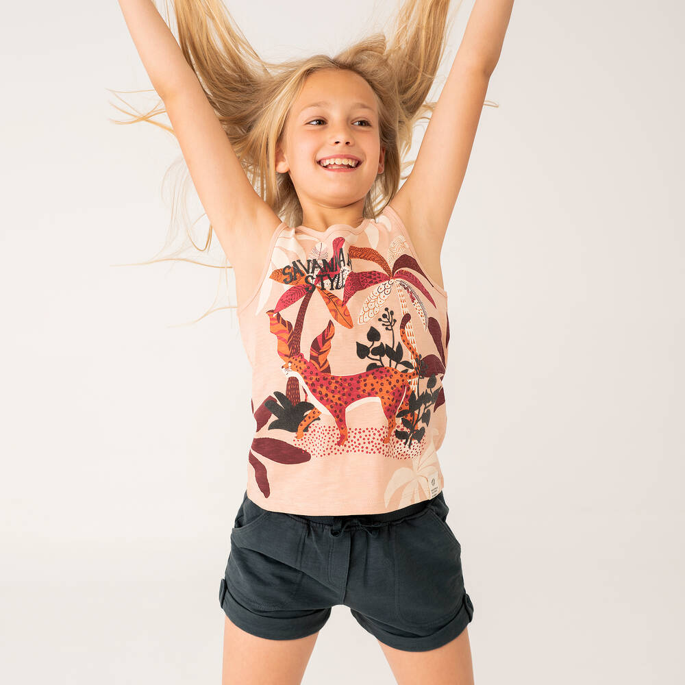 Boboli-Girls Pink & Grey Cotton Shorts Set | Childrensalon Outlet