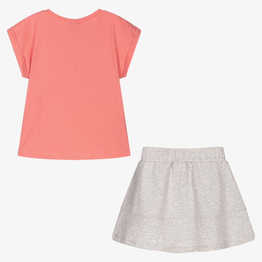 Boboli-Розовая футболка и серая юбка для девочек | Childrensalon Outlet