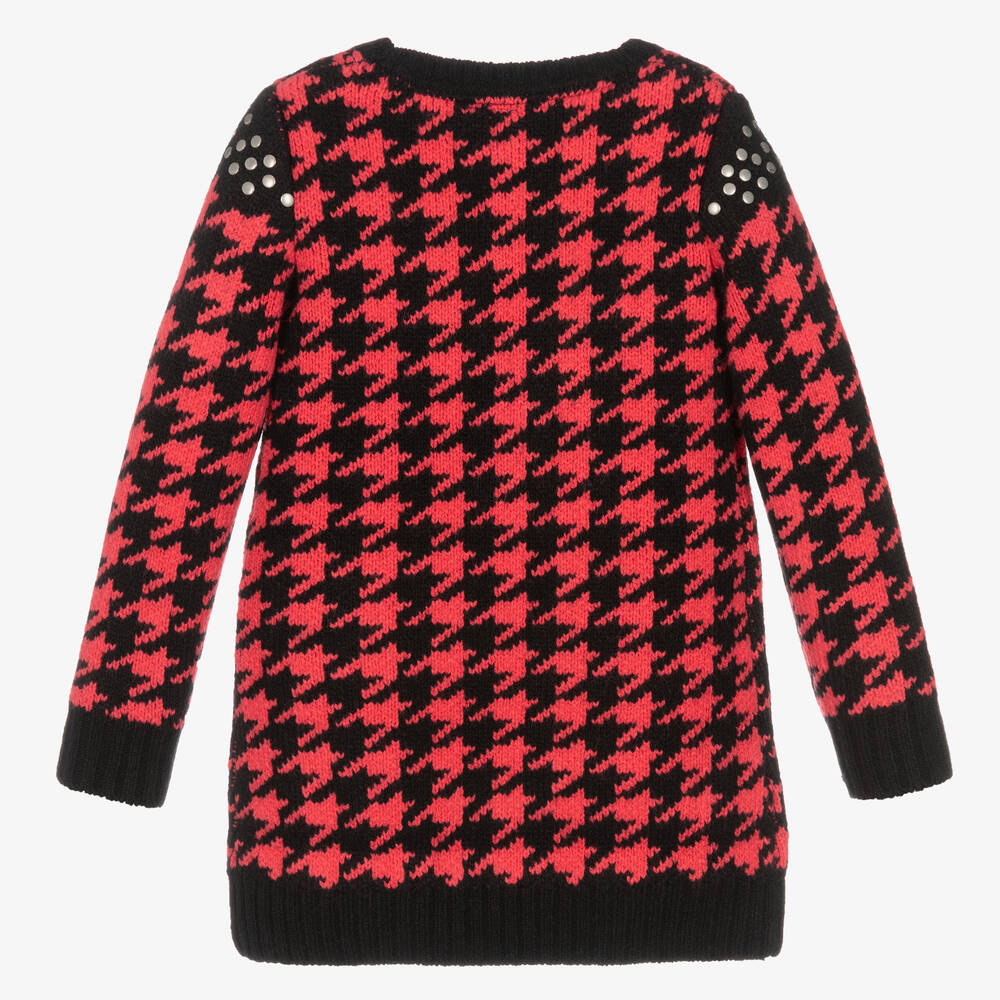 Boboli-Girls Pink Houndstooth Knitted Dress | Childrensalon Outlet