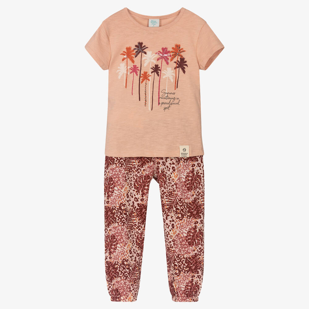 Boboli - Розовая футболка с пальмами и брюки | Childrensalon