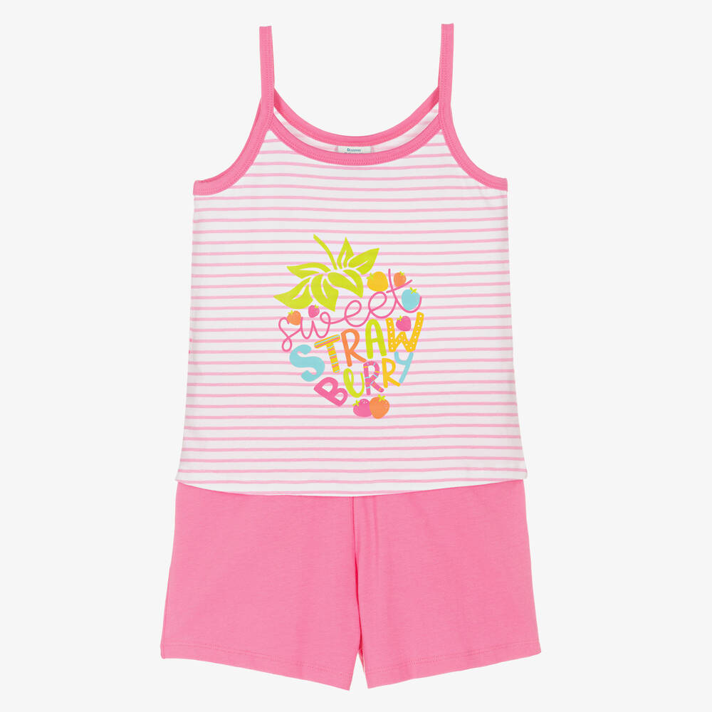 Boboli - Pyjama short rose rayé fille  | Childrensalon