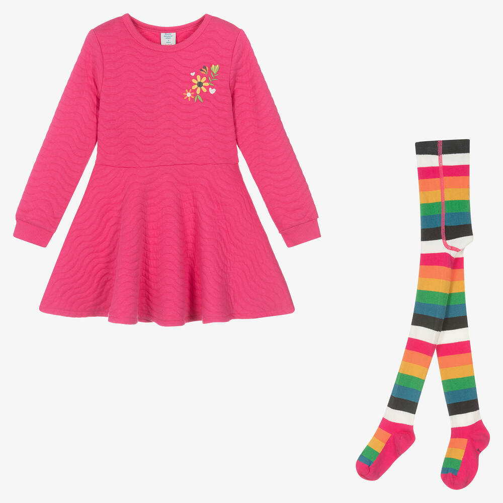 Boboli - طقم فستان مزيج قطن مقلّم لون زهري | Childrensalon