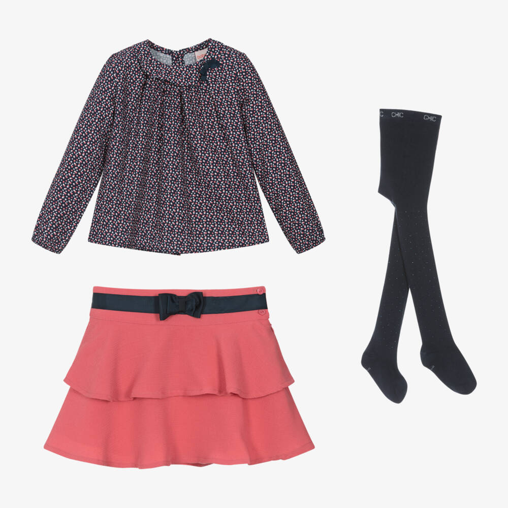 Boboli-Girls Pink Tiered Skirt Ensemble | Childrensalon Outlet